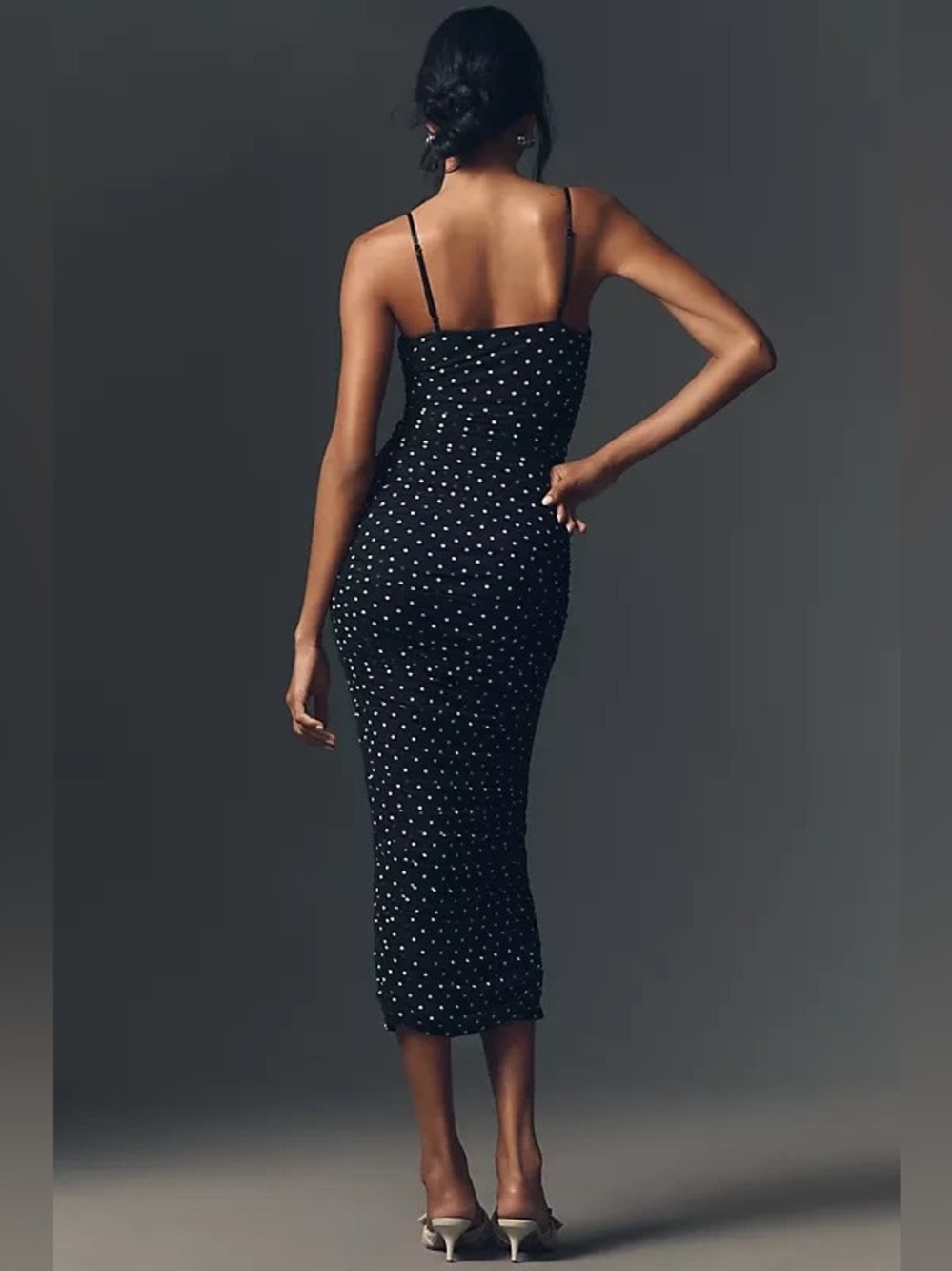 NEW AFRM Hazel Bare Mesh Polka Dot Spaghetti Strap Midi Dress Size L - Picture 4 of 11
